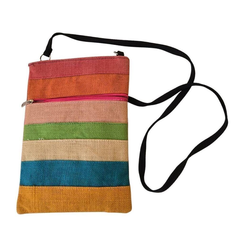 Handwoven Womens Striped Woven Top Zip Lined Sling Crossbody Bag Multicolor OS